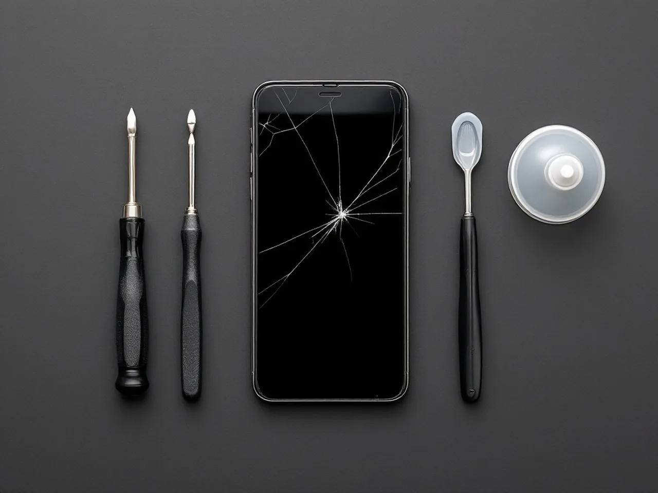 A smartphone photographed at intake, as the repair ticket records it