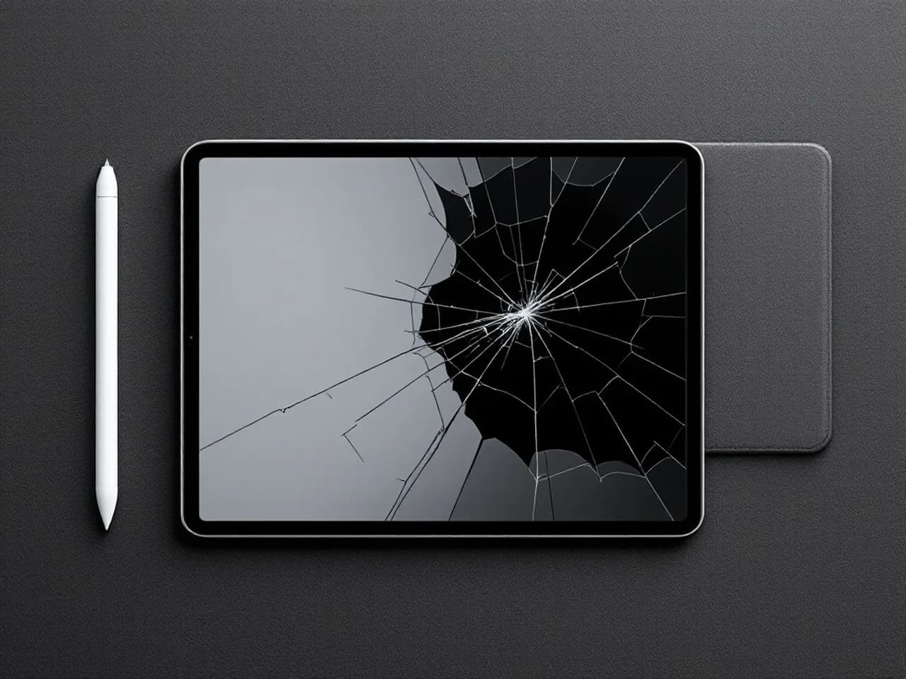 A tablet photographed at intake, as the repair ticket records it
